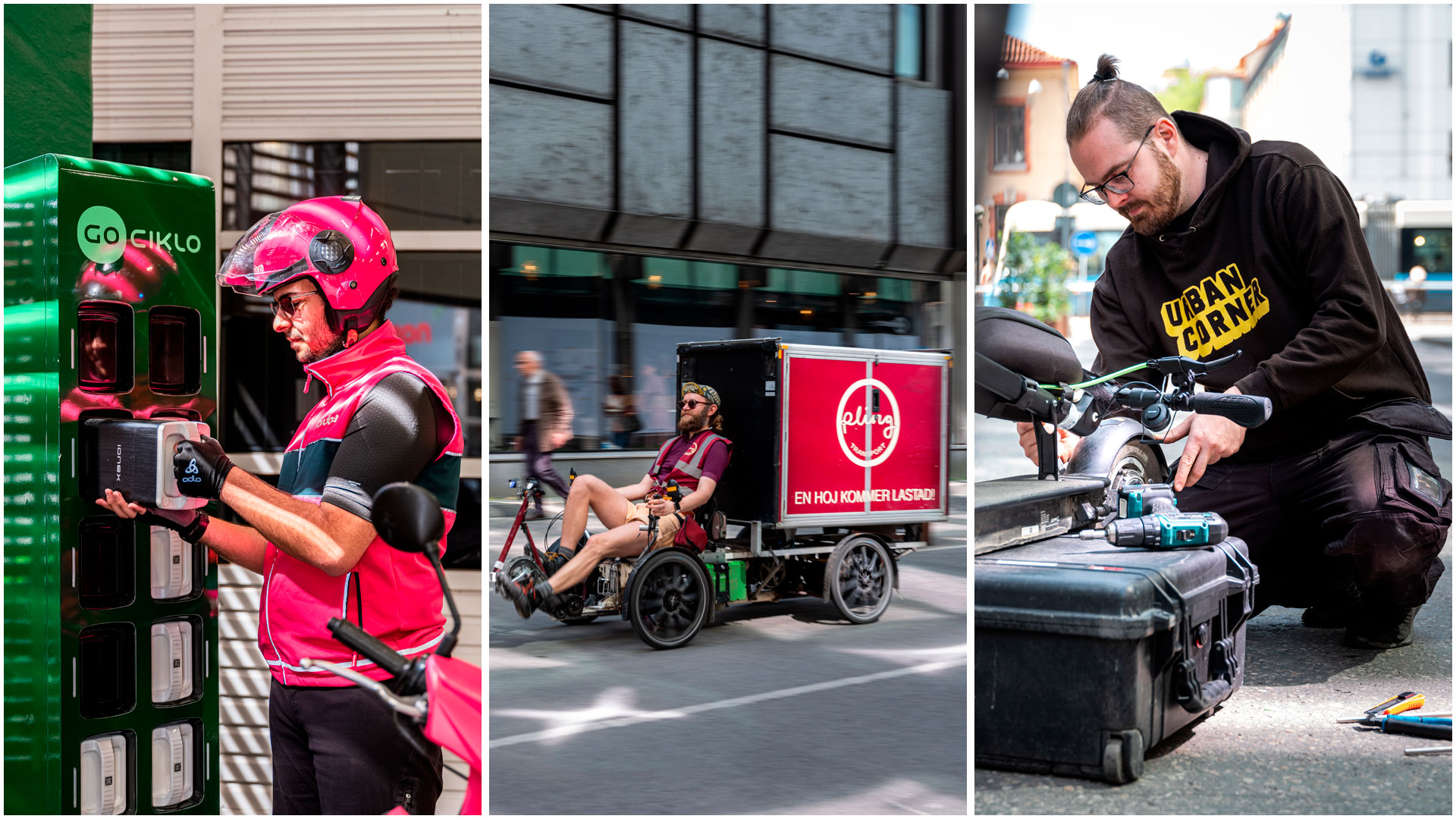 Nordstanのモビリティホテルで活動するGoCiklo、Pling、Urbancornerの公式写真組。